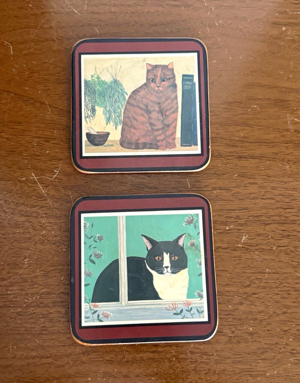 Cat Novelty Coaster Set Includes 2 Square Cork Coasters Multicolor 4 in
